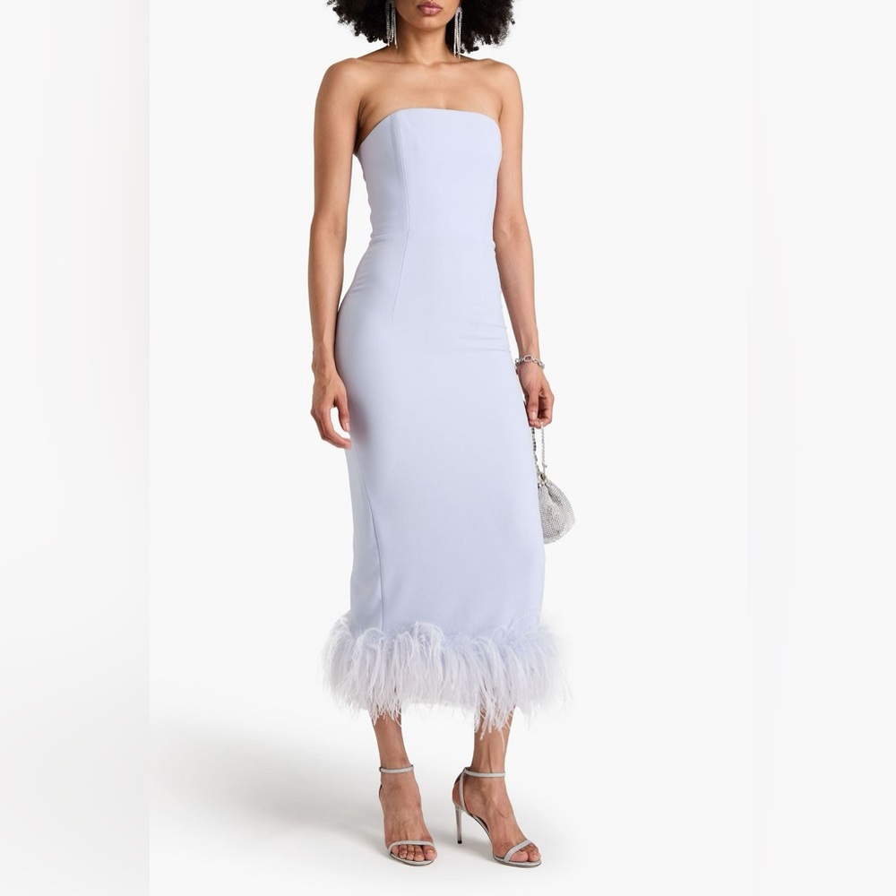 Elegant Light Blue Feather Hem Dress